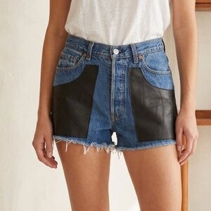 Stylish Blue Denim jeans Leather Women's Shorts Levi’s vintage reworked denim
